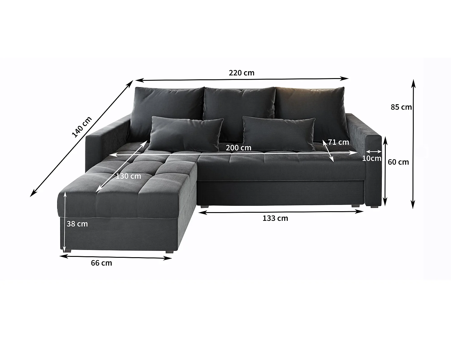 Canapé d'angle KOS PIK Marron en peluche avec fonction de couchage