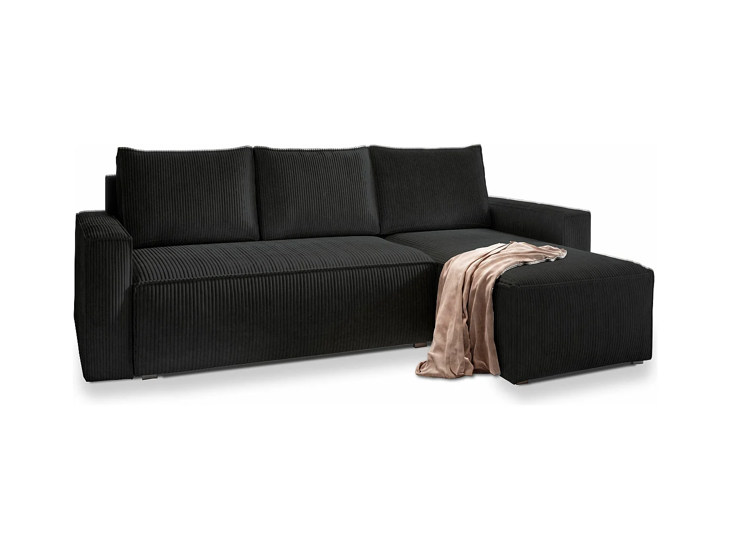 Canapé d'angle POTARO Noir en velours côtelé avec fonction de couchage