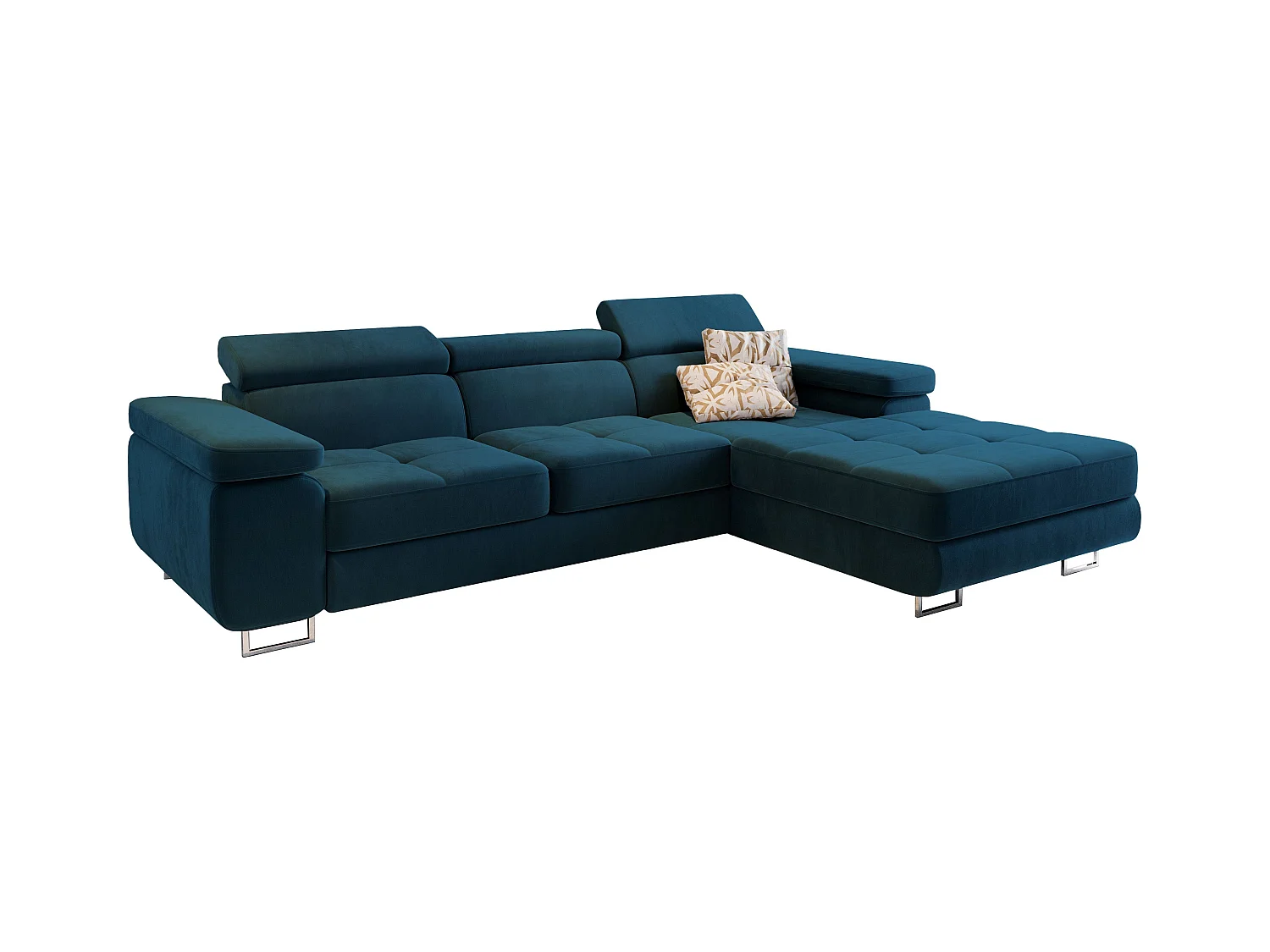 Canapé d'angle ELMA Bleu en velours avec fonction de couchage
