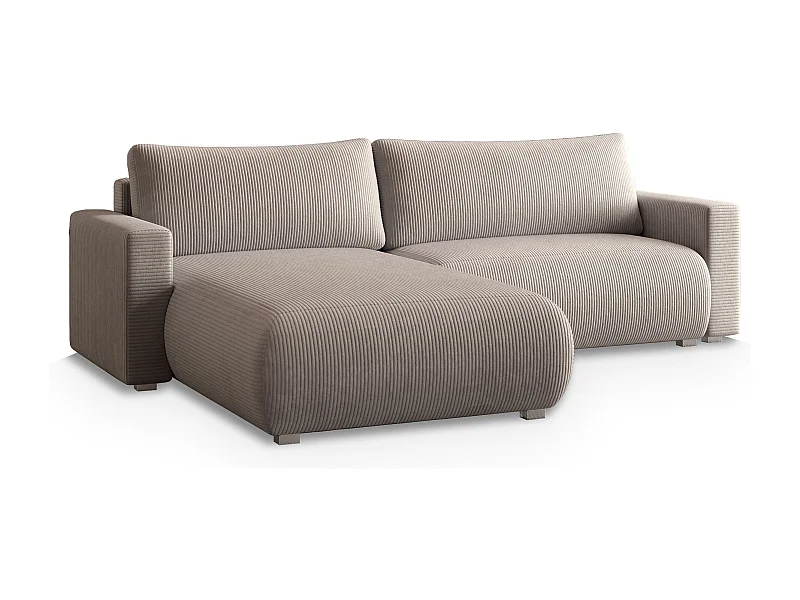 Canapé d'angle TURIN Beige en velours côtelé avec fonction de couchage