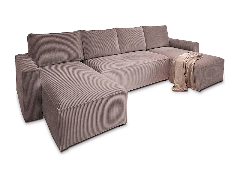 Canapé d'angle ASPRA Parme en velours côtelé avec fonction de couchage