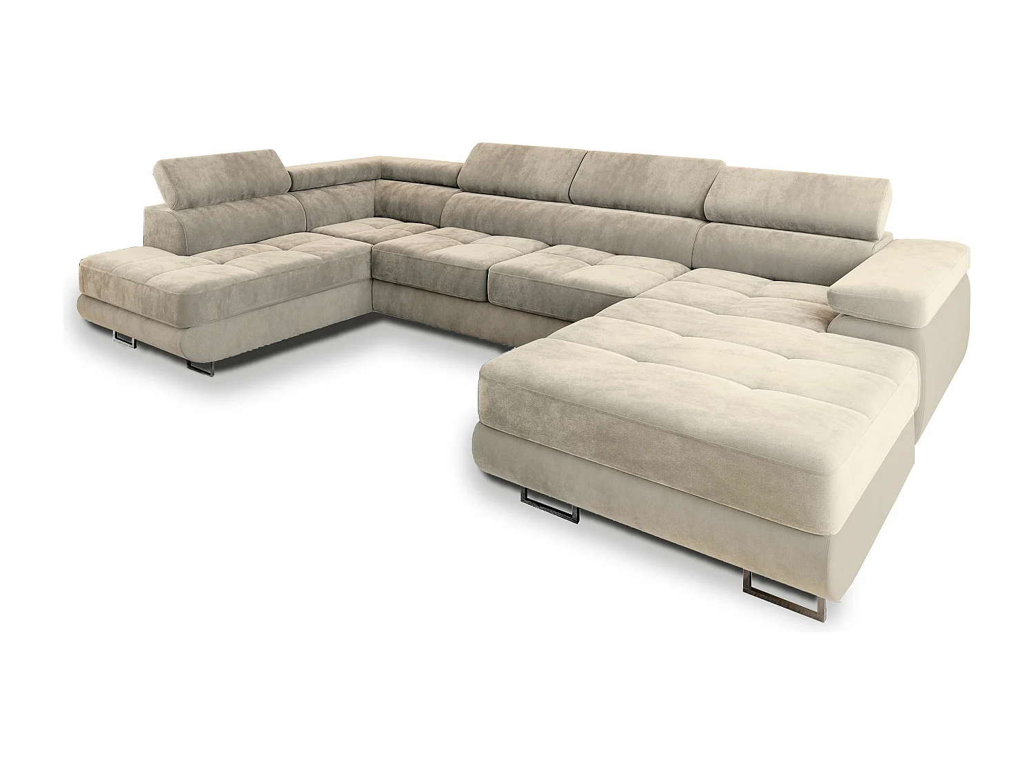 Canapé d'angle CASONE Crème en velours avec fonction de couchage