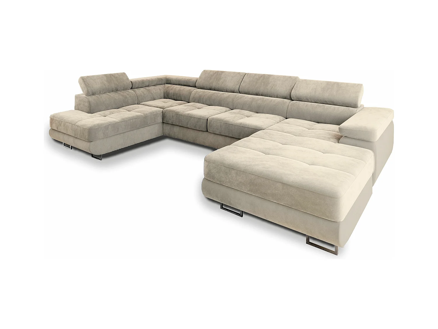 Canapé d'angle CASONE Crème en velours avec fonction de couchage