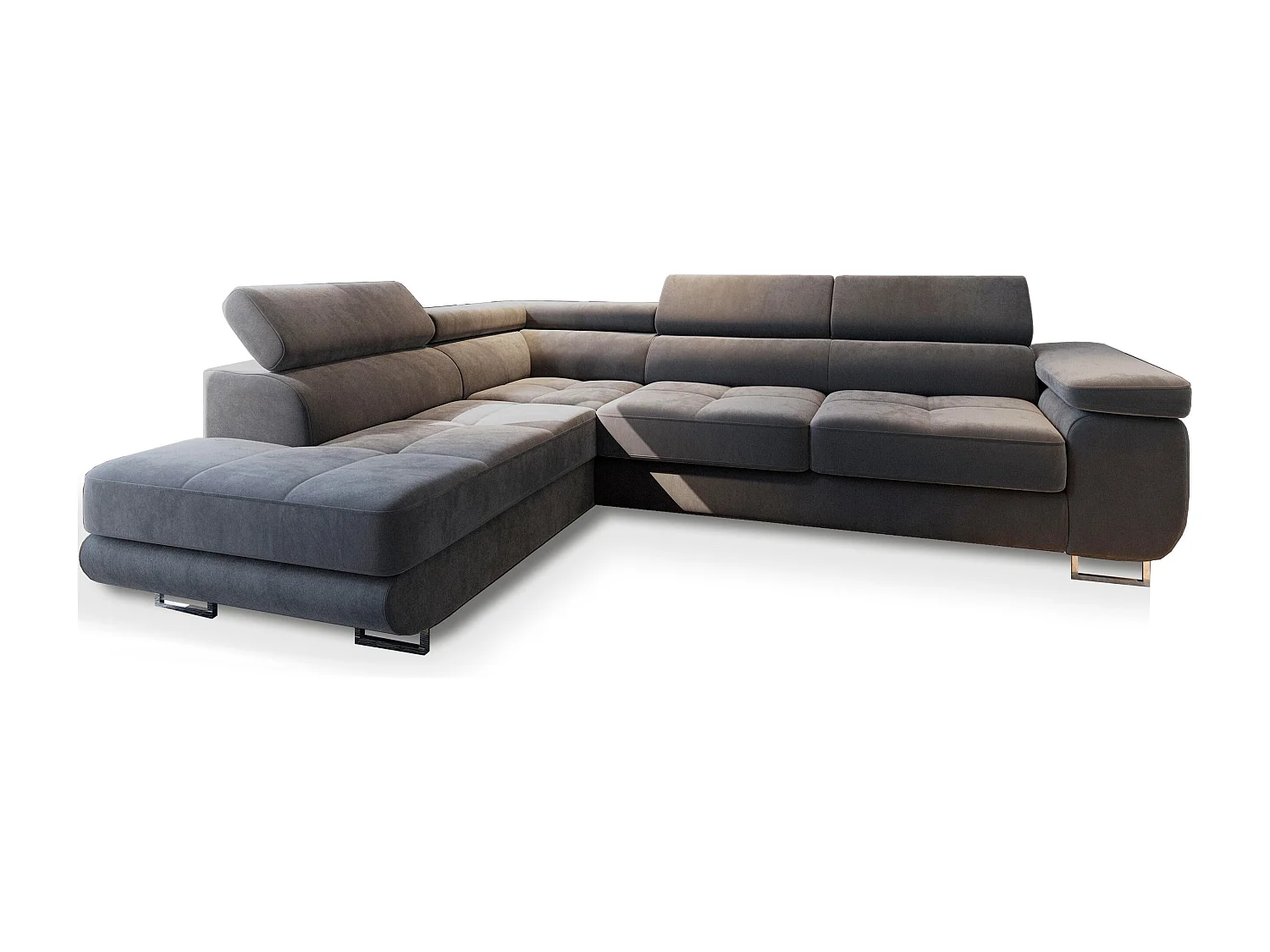 Canapé d'angle SELVA Gris en velours avec fonction de couchage