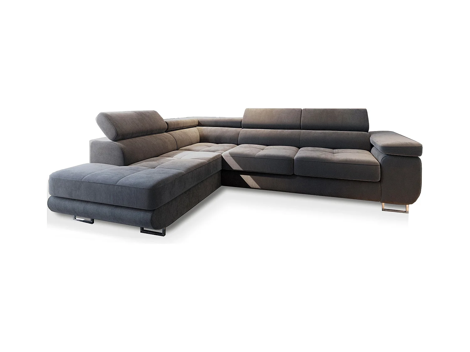 Canapé d'angle SELVA Gris en velours avec fonction de couchage