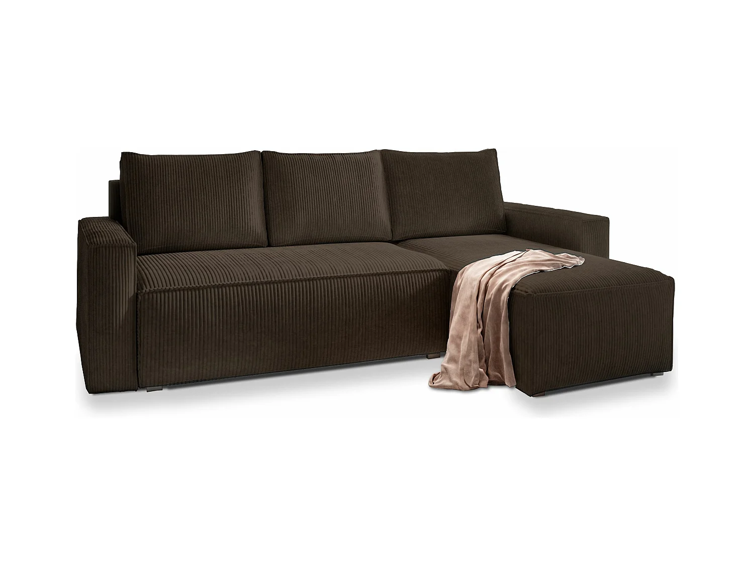 Canapé d'angle POTARO Marron en velours côtelé avec fonction de couchage
