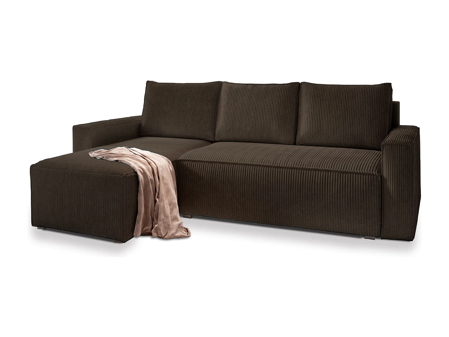 Canapé d'angle POTARO Marron en velours côtelé avec fonction de couchage