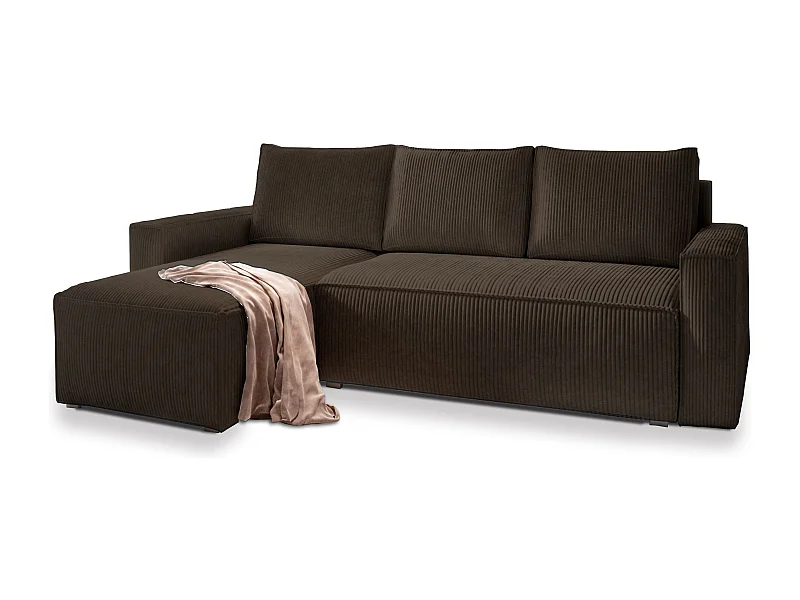 Canapé d'angle POTARO Marron en velours côtelé avec fonction de couchage