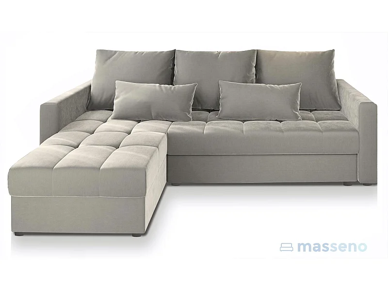 Canapé d'angle KOS PIK Beige en peluche avec fonction de couchage