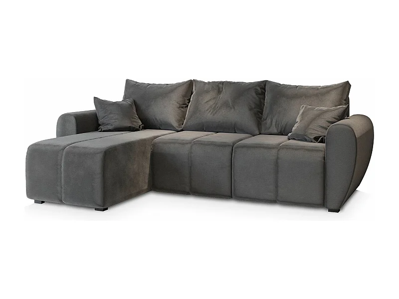 Canapé d'angle MADISON Gris en peluche avec fonction de couchage