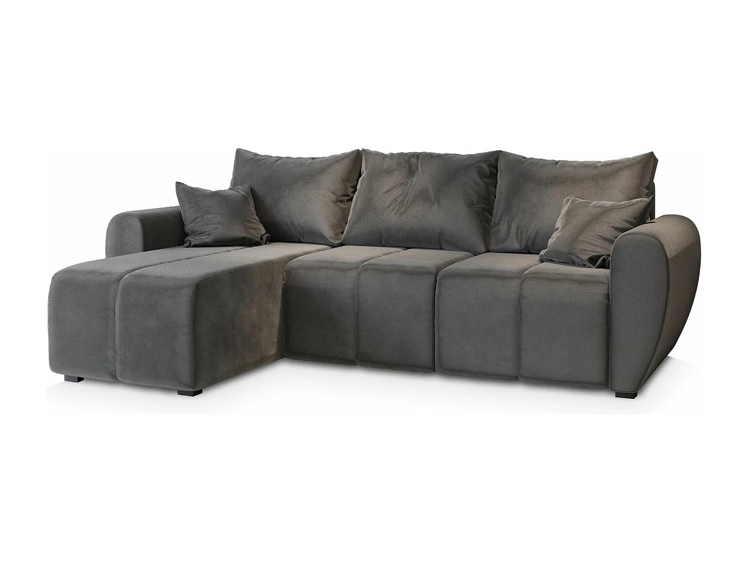 Canapé d'angle MADISON Gris en peluche avec fonction de couchage