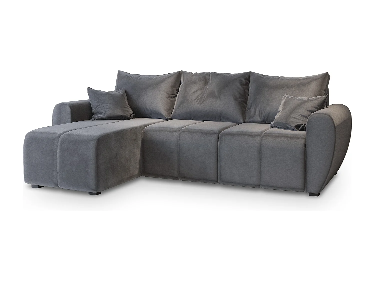 Canapé d'angle MADISON Gris en peluche avec fonction de couchage