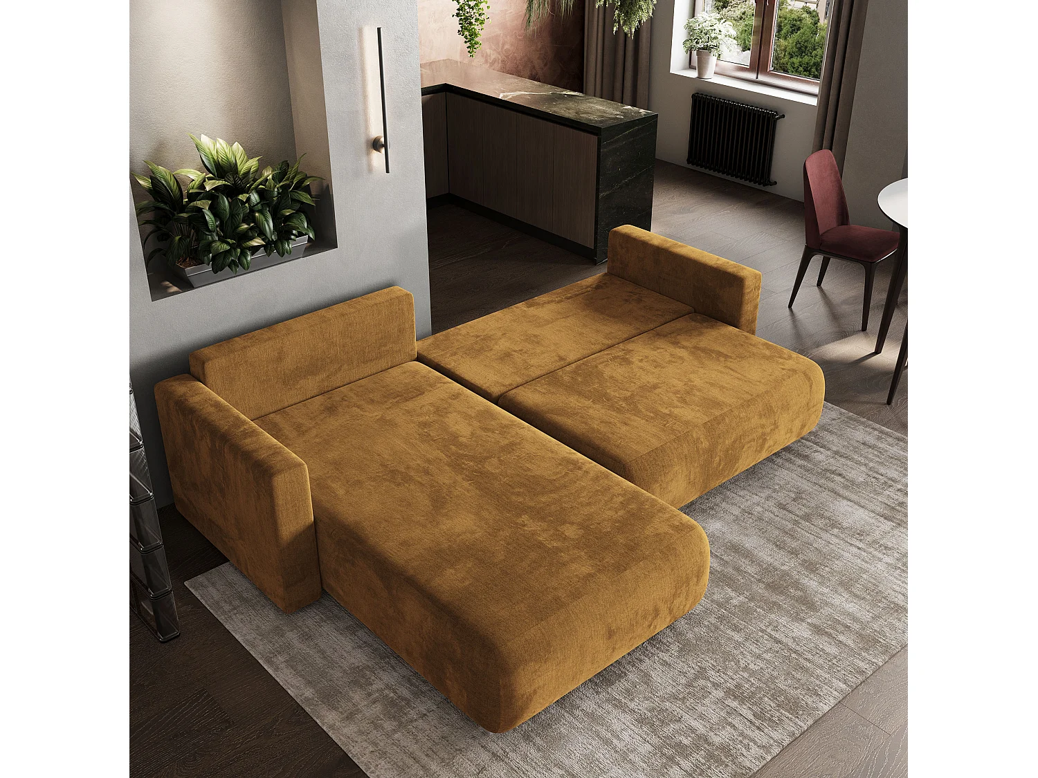Hoekbank TURIN van fluweel met slaapfunctie Gelb