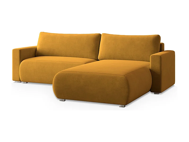 Canapé d'angle TURIN Jaune en velours avec fonction de couchage