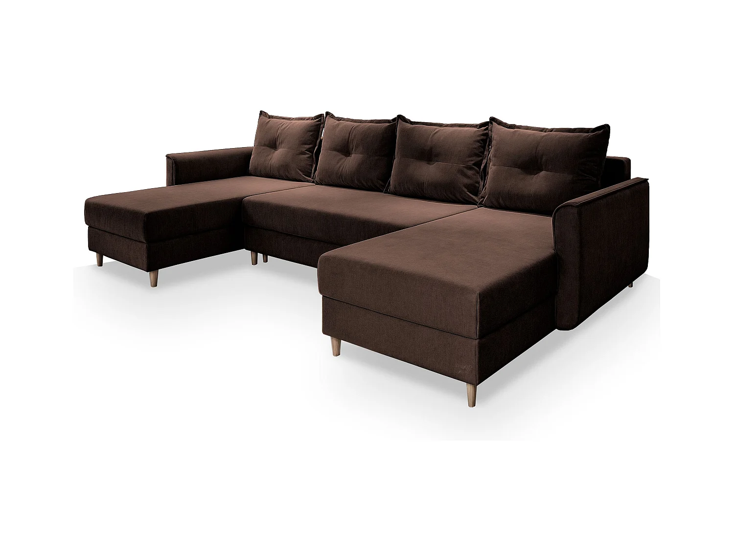 Canapé d'angle VERNI Marron en peluche avec fonction de couchage