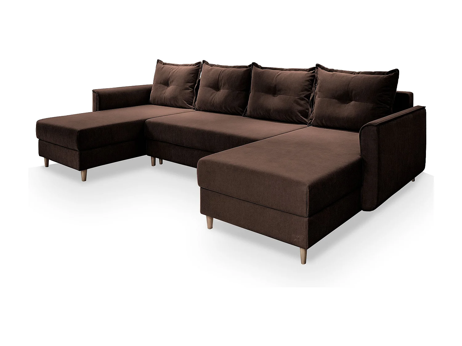 Canapé d'angle VERNI Marron en peluche avec fonction de couchage