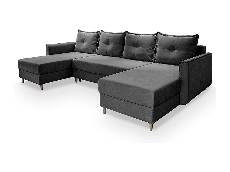 Canapé d'angle VERNI Gris en peluche avec fonction de couchage