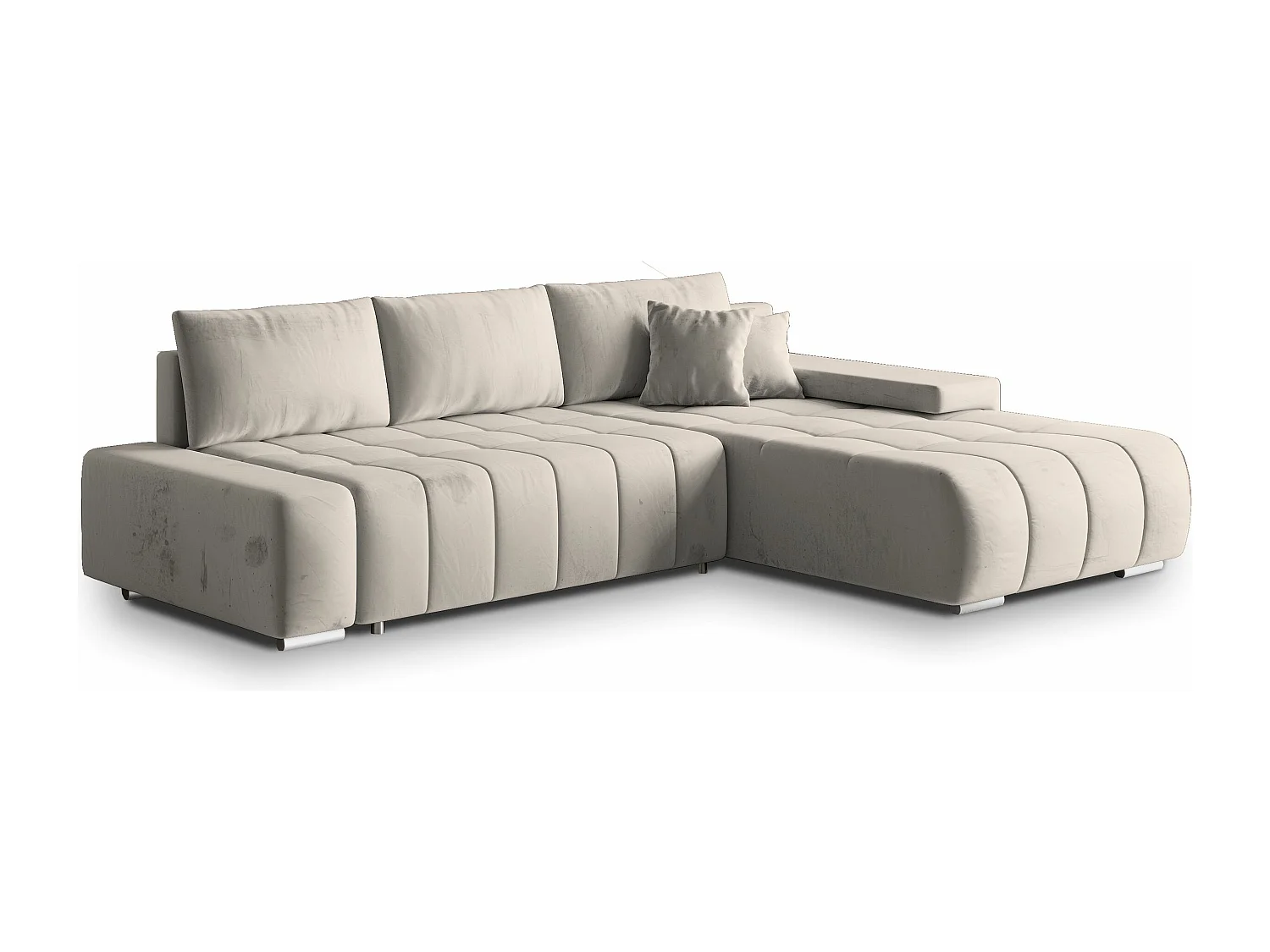 ECKSOFA ALESE R-S Cremefarben Velours-Stoff mit Schlaffunktion