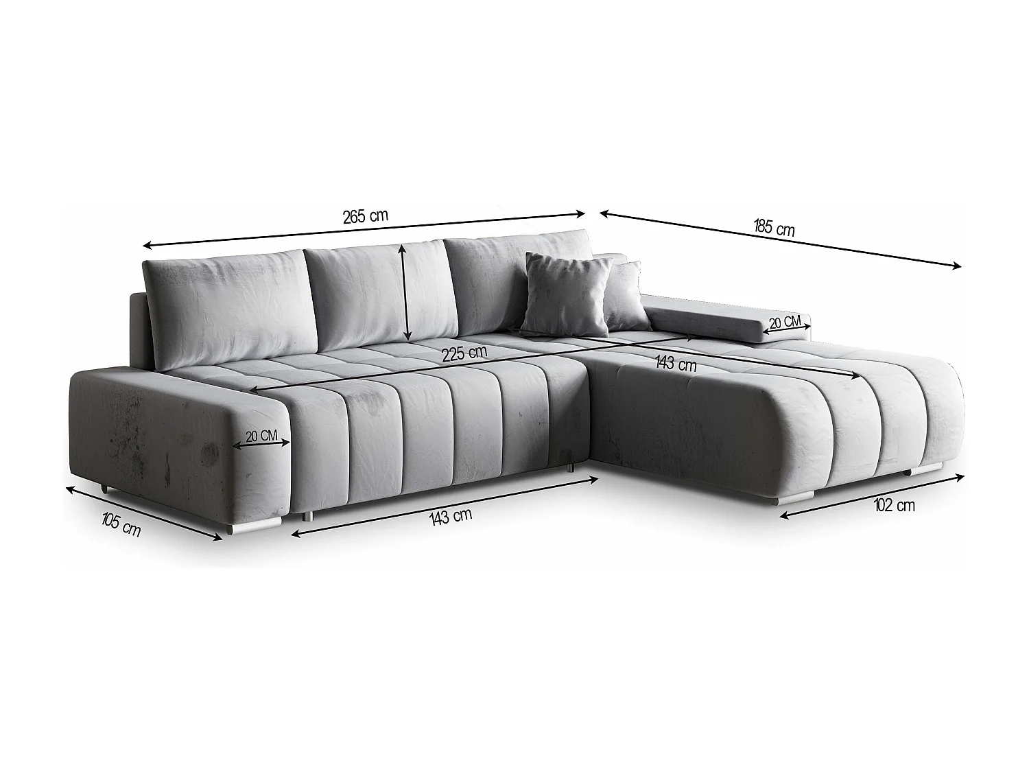 ECKSOFA ALESE R-S Cremefarben Velours-Stoff mit Schlaffunktion