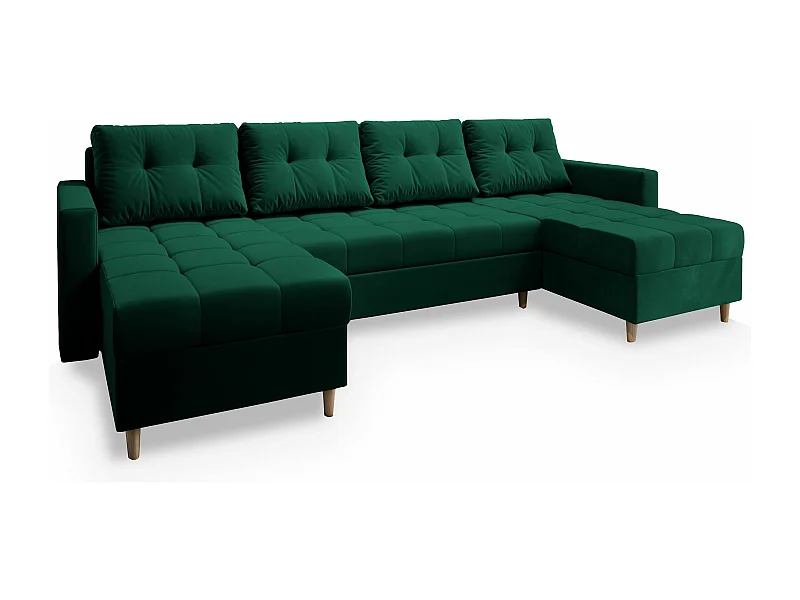 Canapé d'angle MILO Vert Sapin en peluche avec fonction de couchage