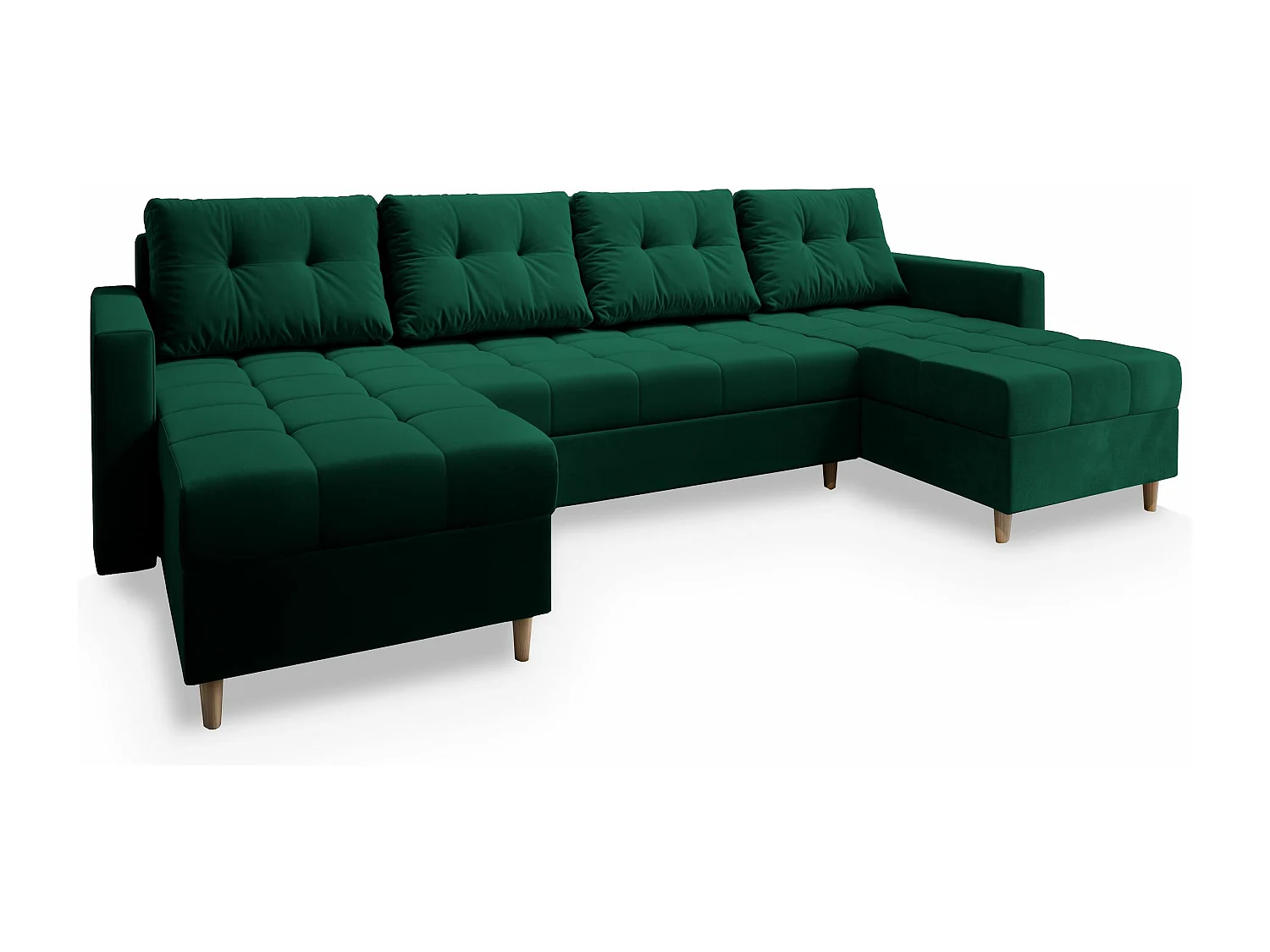 Canapé d'angle MILO Vert Sapin en peluche avec fonction de couchage