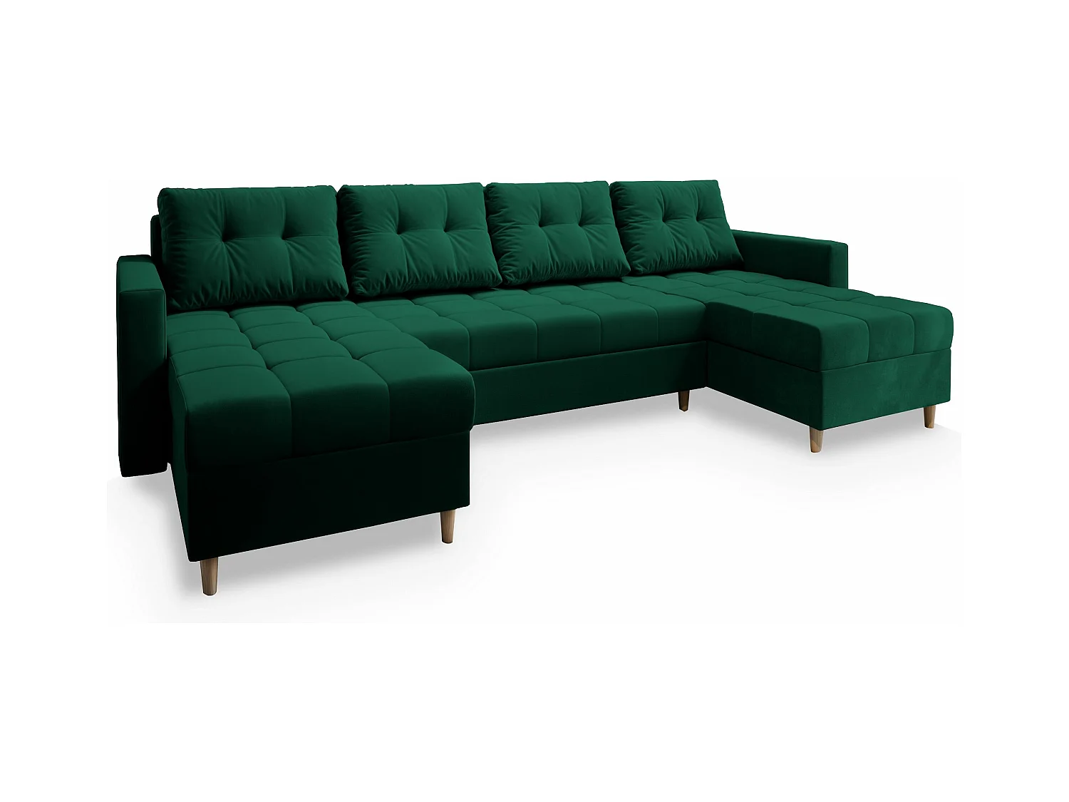 Canapé d'angle MILO Vert Sapin en peluche avec fonction de couchage