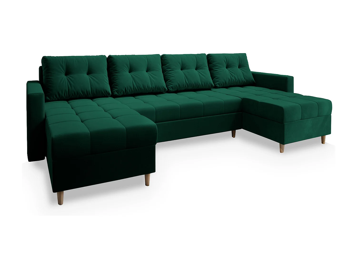 Canapé d'angle MILO Vert Sapin en peluche avec fonction de couchage