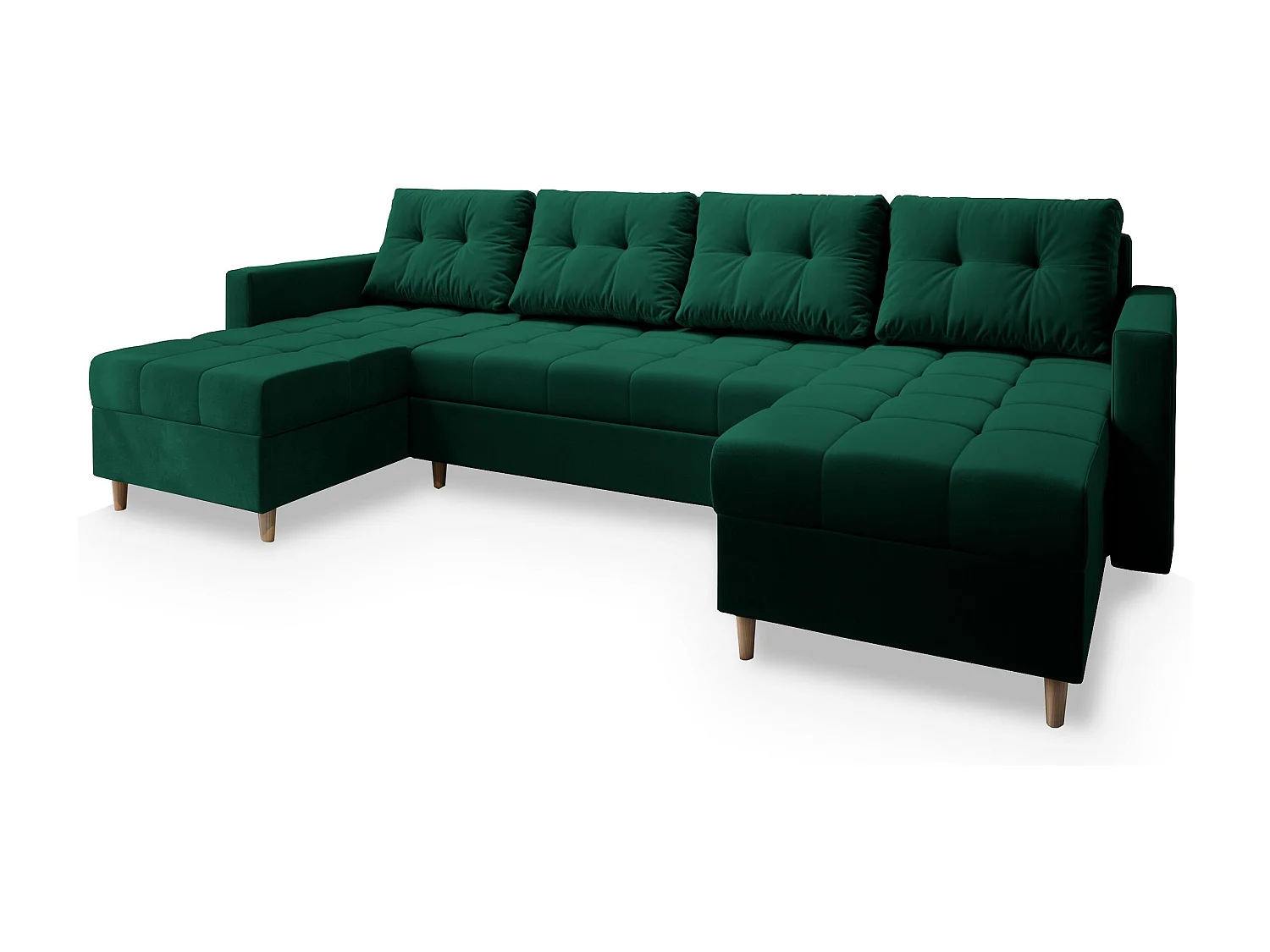 Canapé d'angle MILO Vert Sapin en peluche avec fonction de couchage