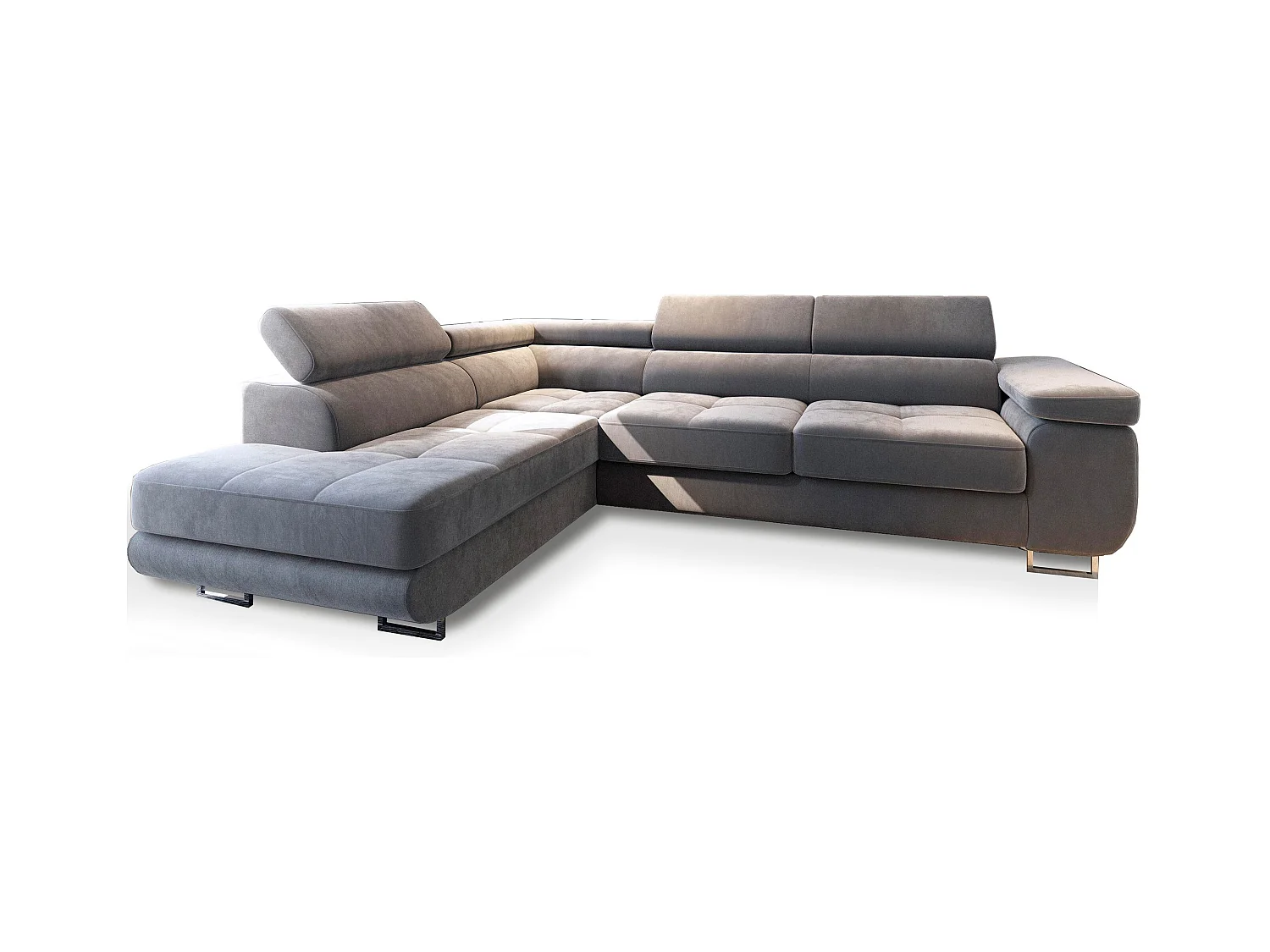 Canapé d'angle SELVA Gris clair en velours avec fonction de couchage