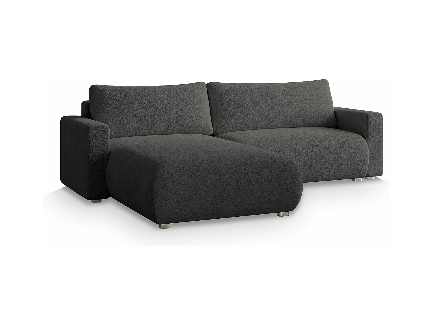 Canapé d'angle TURIN Gris en bouclé avec fonction de couchage