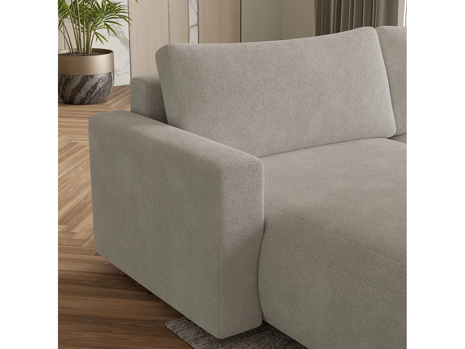 Canapé d'angle TURIN Gris en bouclé avec fonction de couchage