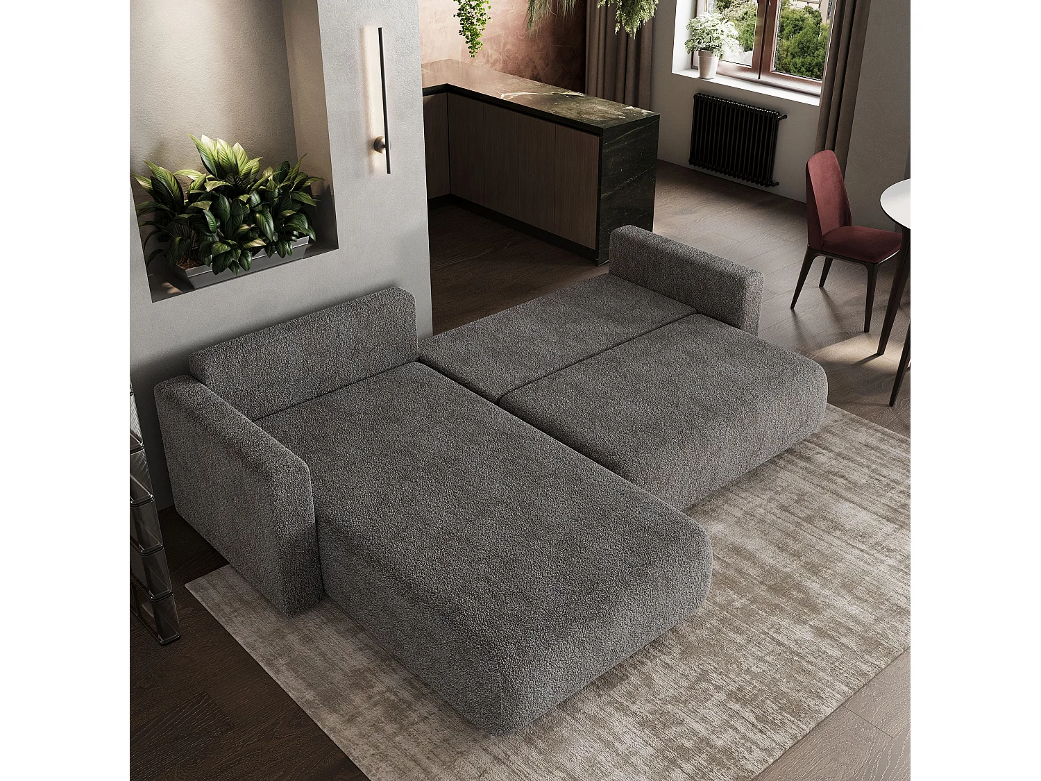 Canapé d'angle convertible 3 places en tissu gris TURIN