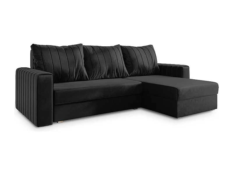 Canapé d'angle CARL Noir en peluche avec fonction de couchage