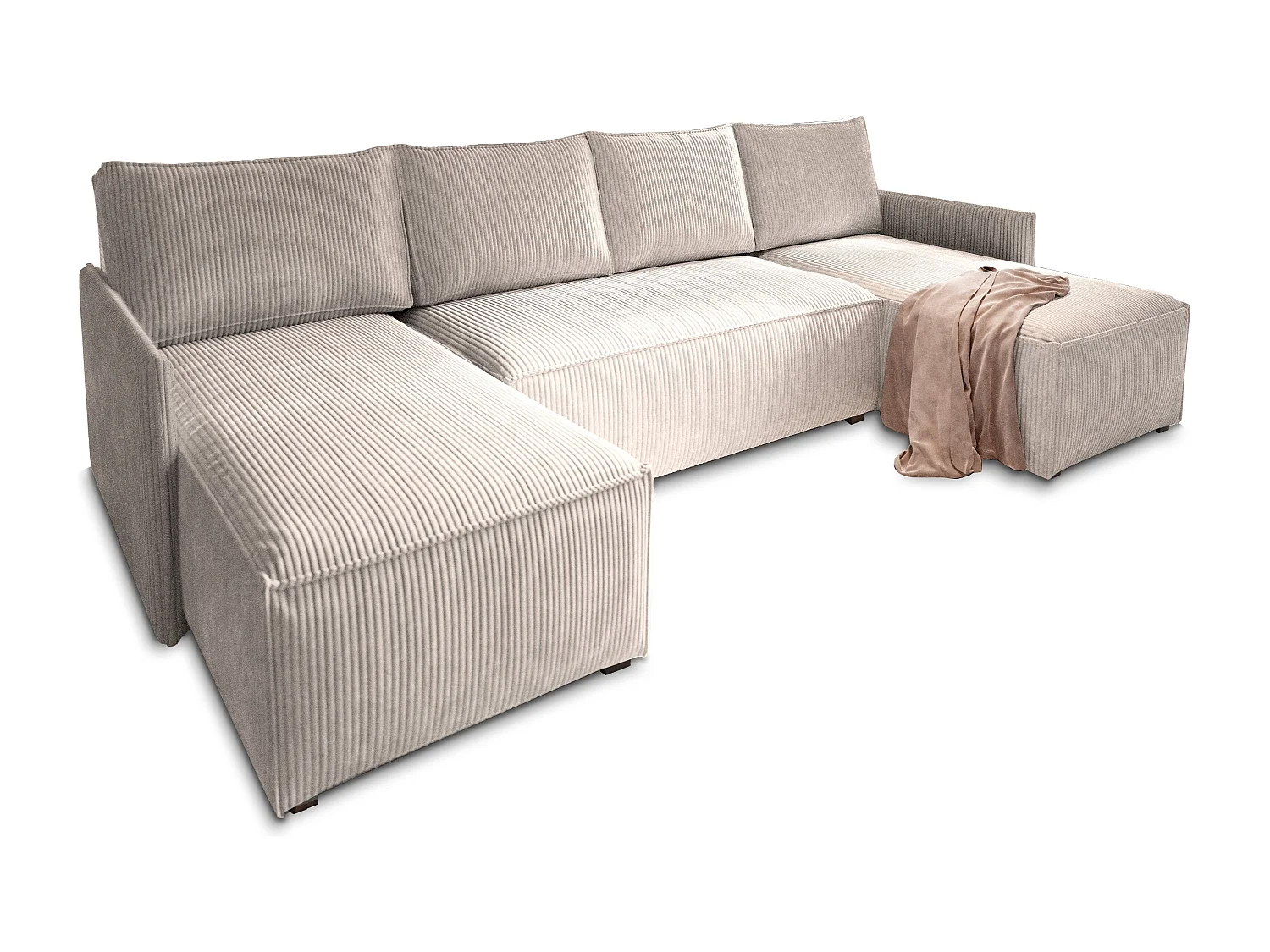 Canapé d'angle TRES Crème en velours côtelé avec fonction de couchage