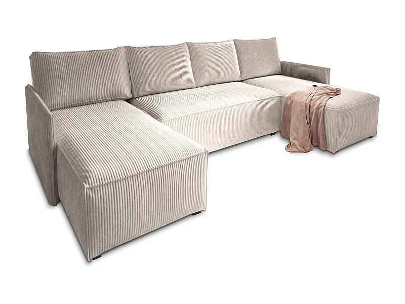 Canapé d'angle TRES Crème en velours côtelé avec fonction de couchage