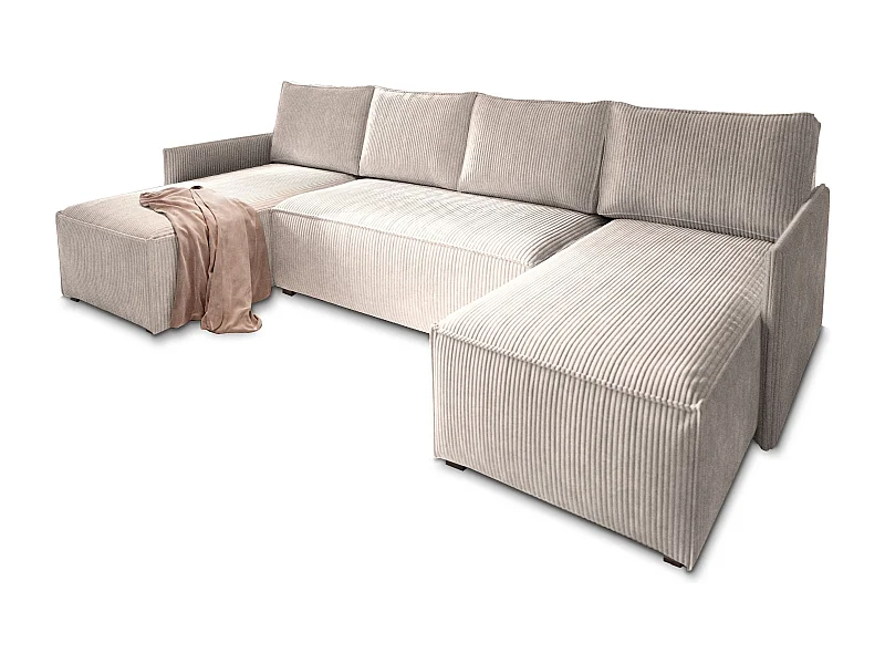 Hoekbank TRES van fluweel met slaapfunctie Creme