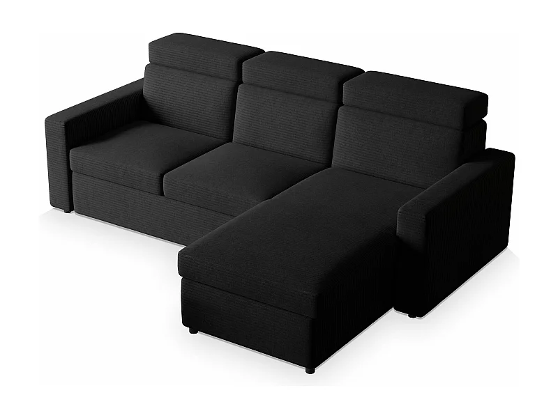 Canapé d'angle PADWA Noir en velours côtelé avec fonction de couchage