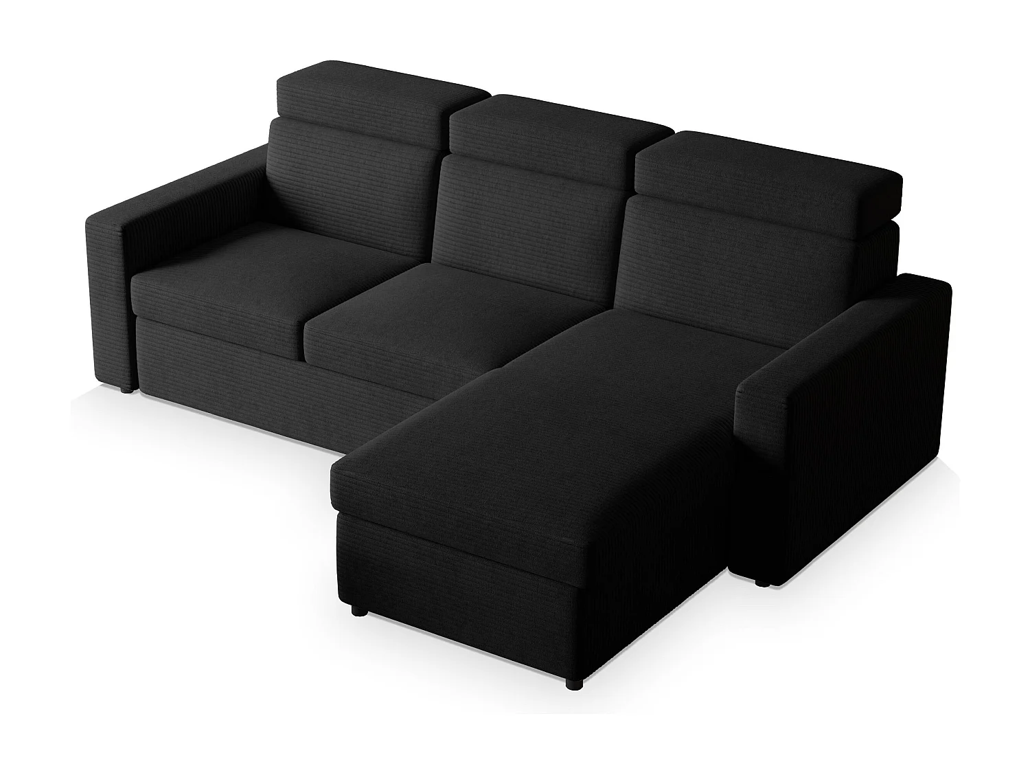 Canapé d'angle PADWA Noir en velours côtelé avec fonction de couchage