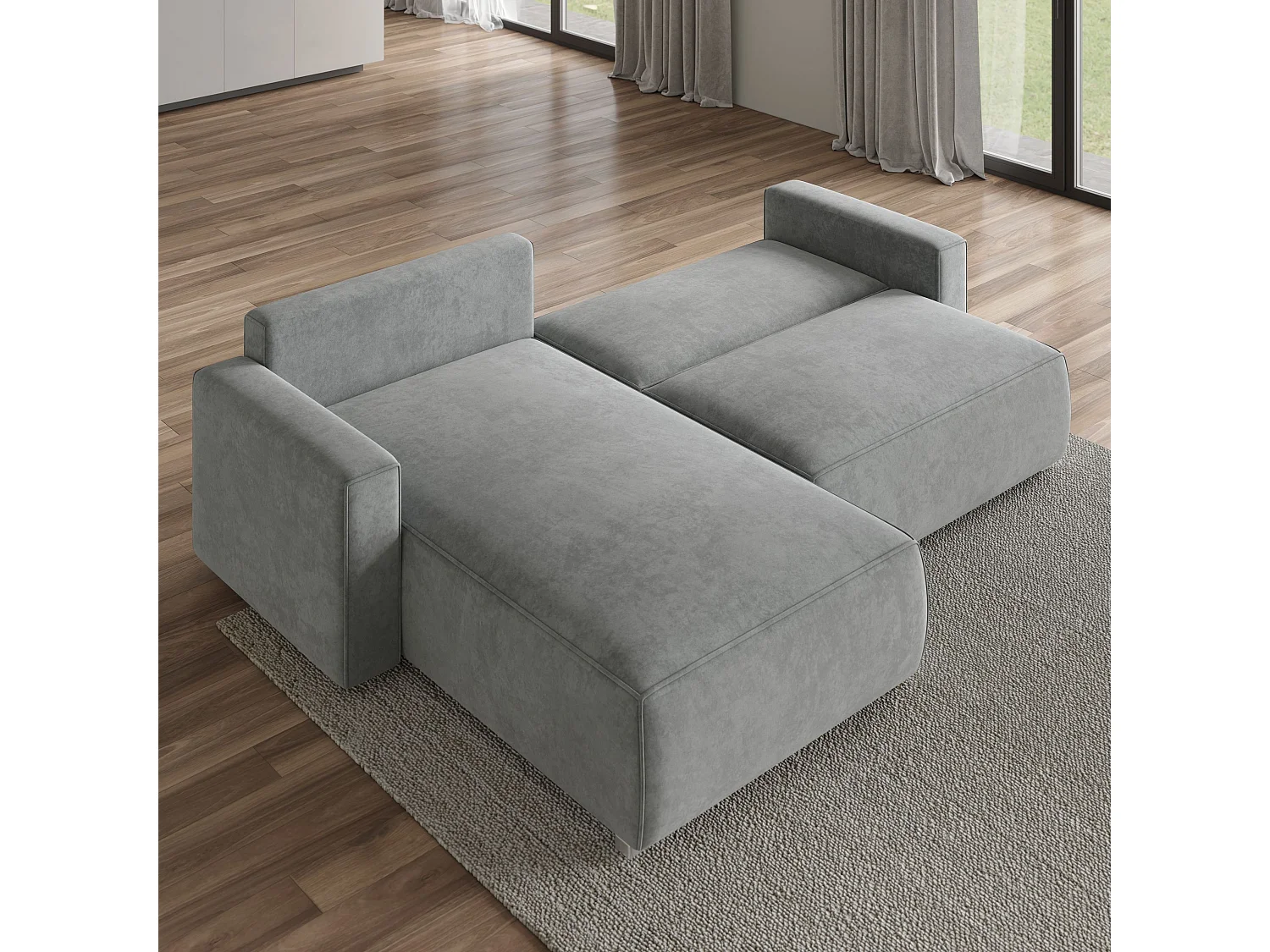 Canapé d'angle FORIL Beige en velours avec fonction de couchage