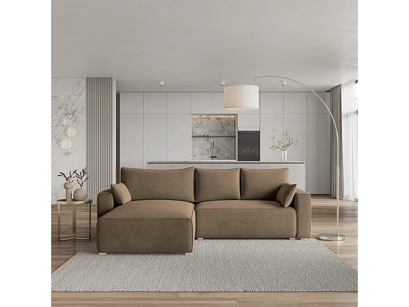 Canapé d'angle FORIL Beige en velours avec fonction de couchage