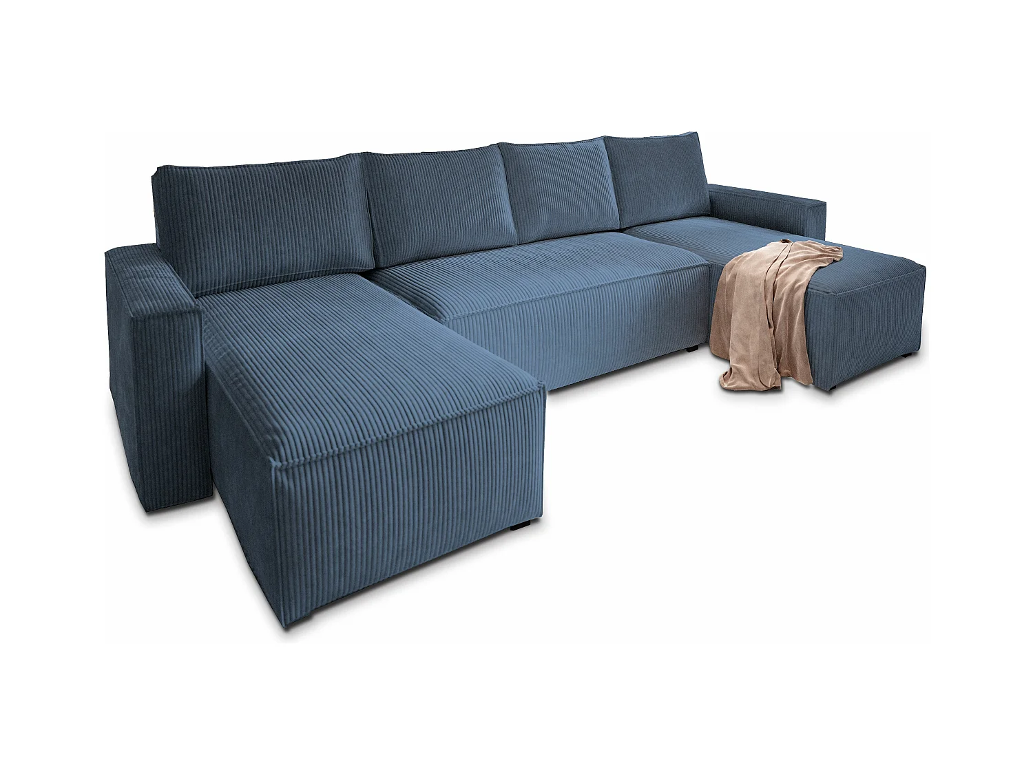 Canapé d'angle ASPRA Bleu en velours côtelé avec fonction de couchage