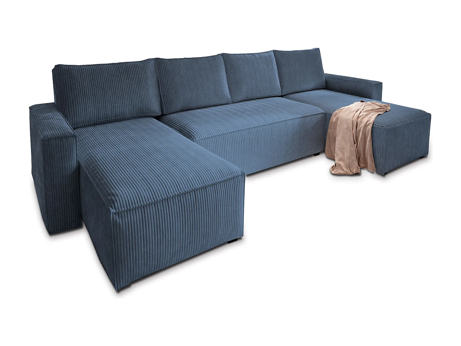 Canapé d'angle ASPRA Bleu en velours côtelé avec fonction de couchage