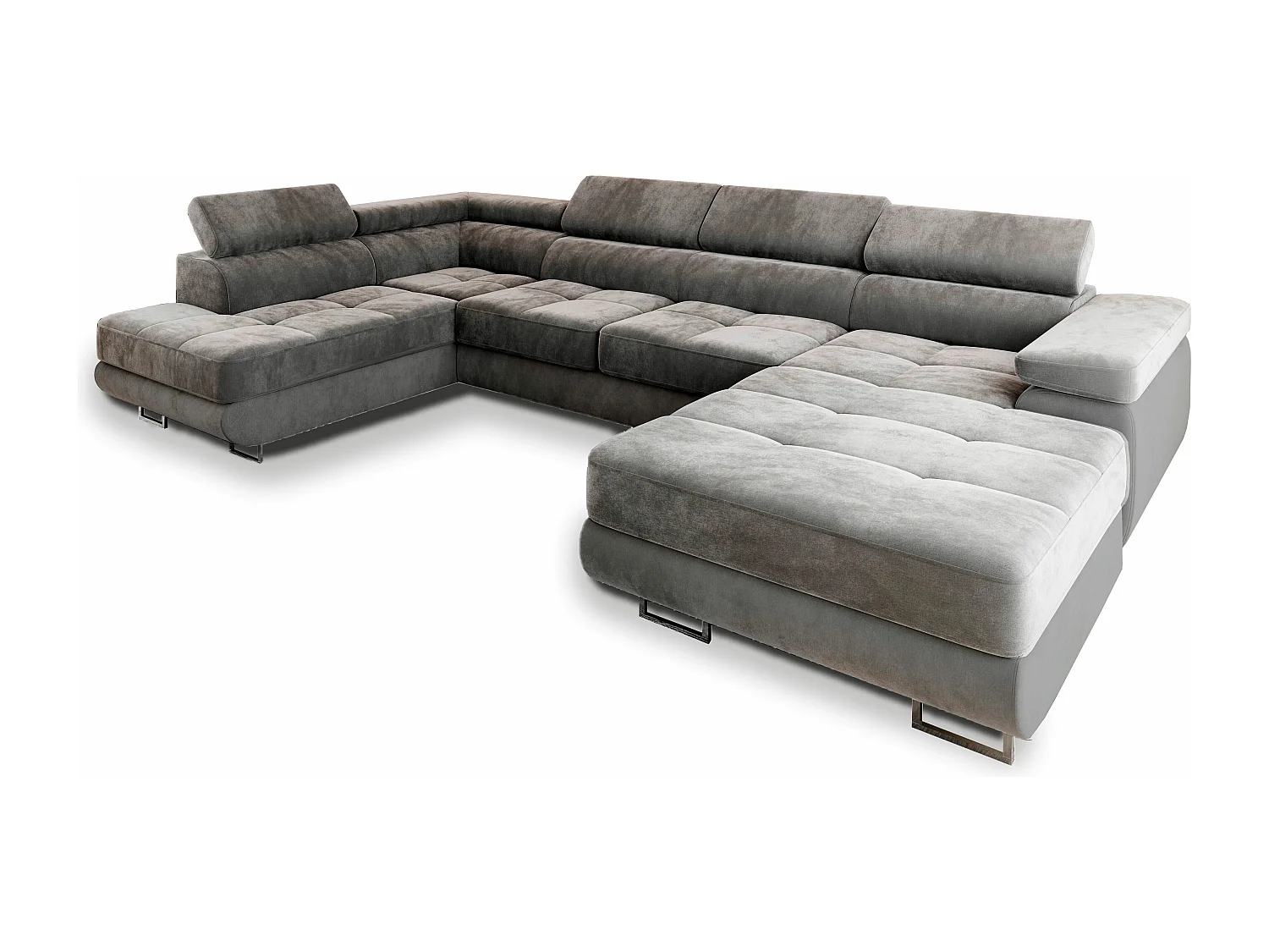 Canapé d'angle CASONE Gris en velours avec fonction de couchage