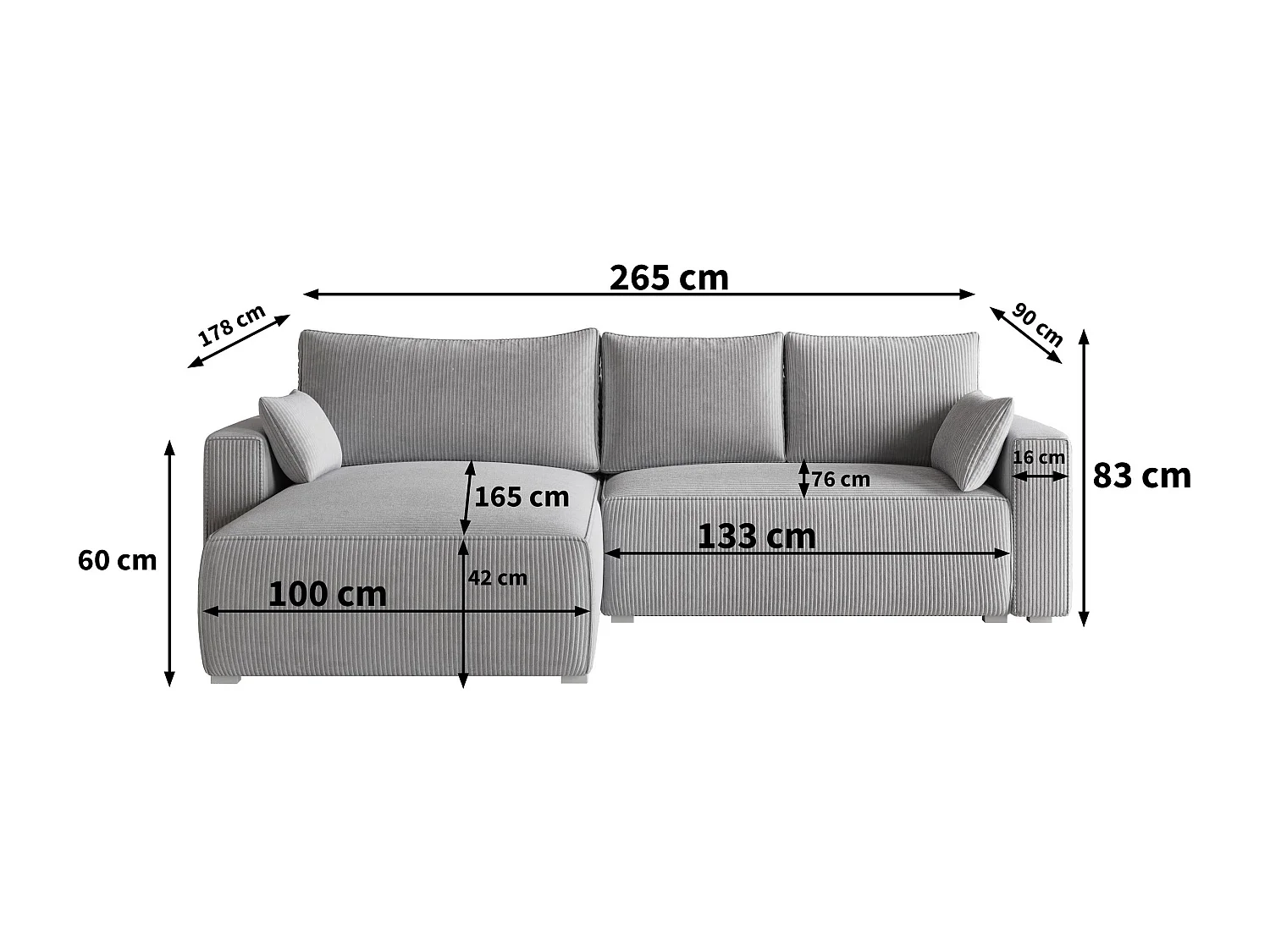 Canapé d'angle FORIL Crème en velours côtelé avec fonction de couchage