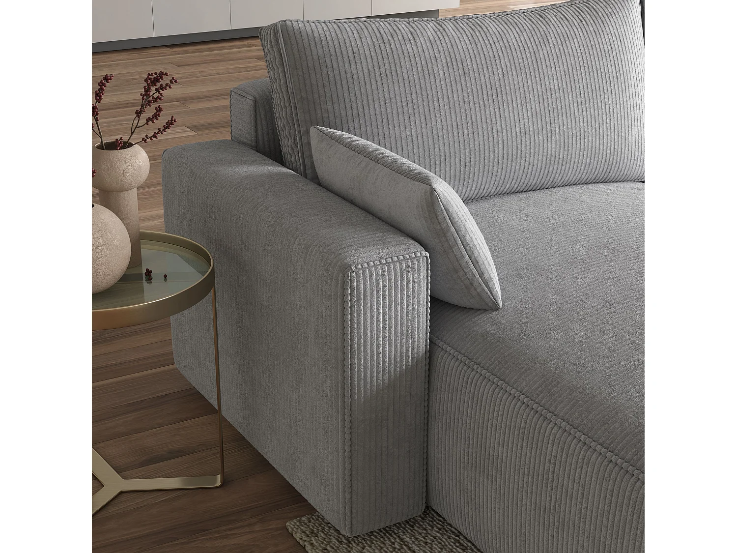 Canapé d'angle FORIL Crème en velours côtelé avec fonction de couchage