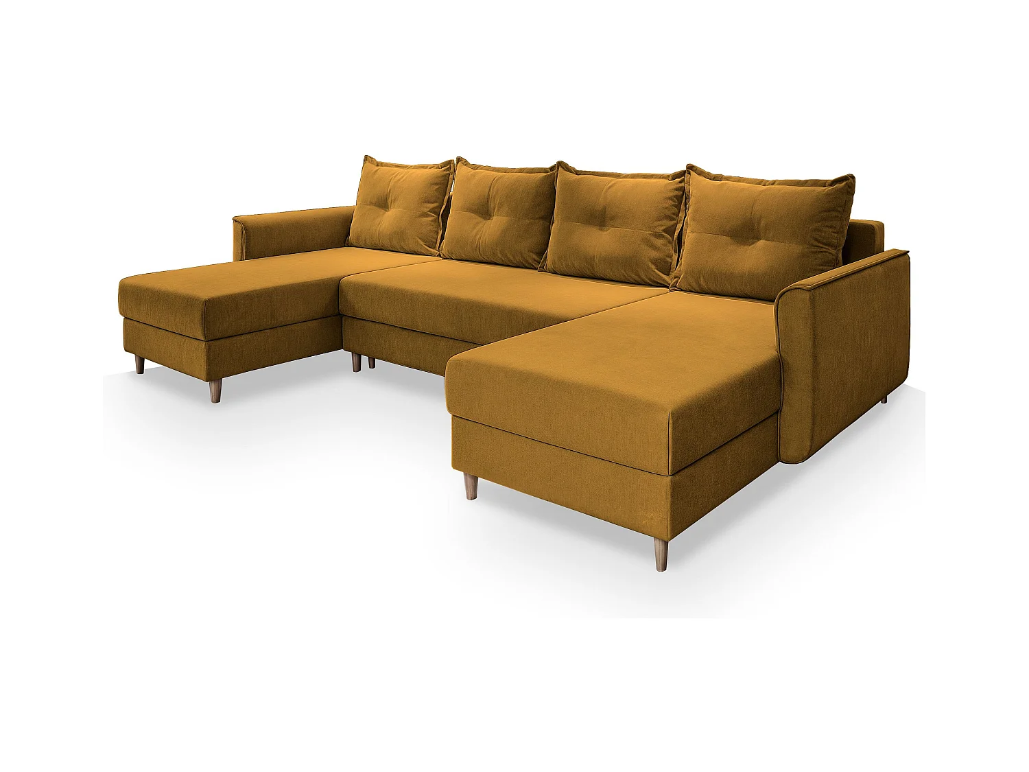 Canapé d'angle VERNI Jaune en peluche avec fonction de couchage