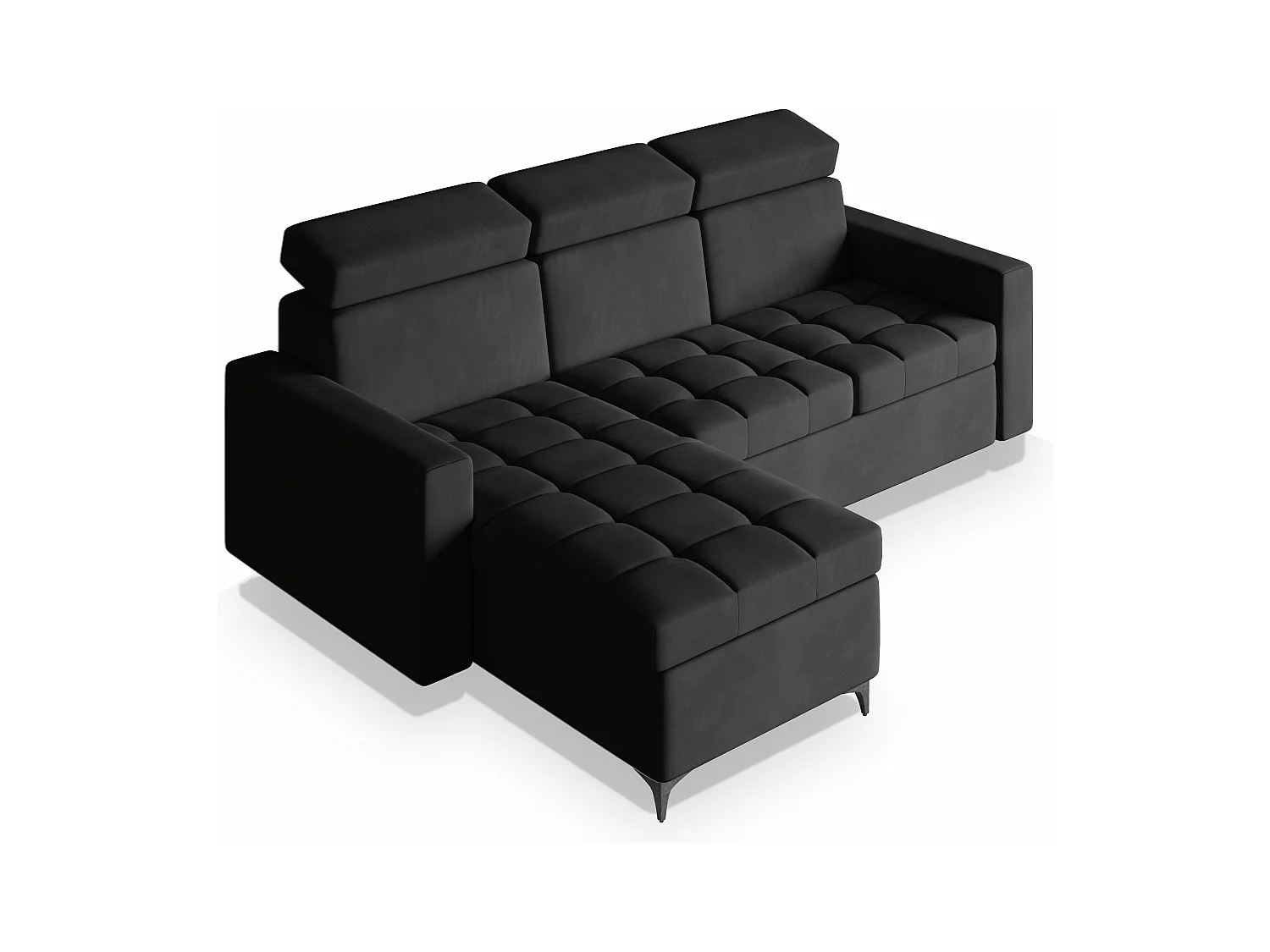 Canapé d'angle KAME Noir en peluche avec fonction de couchage