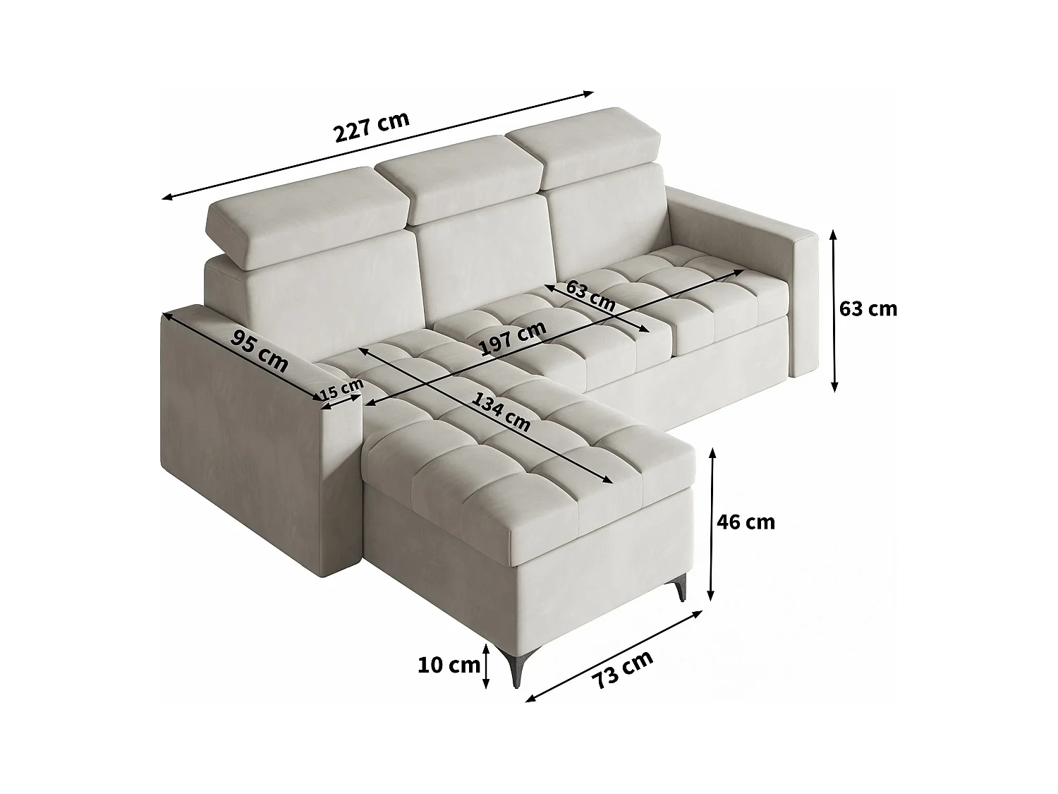 Canapé d'angle KAME Noir en peluche avec fonction de couchage