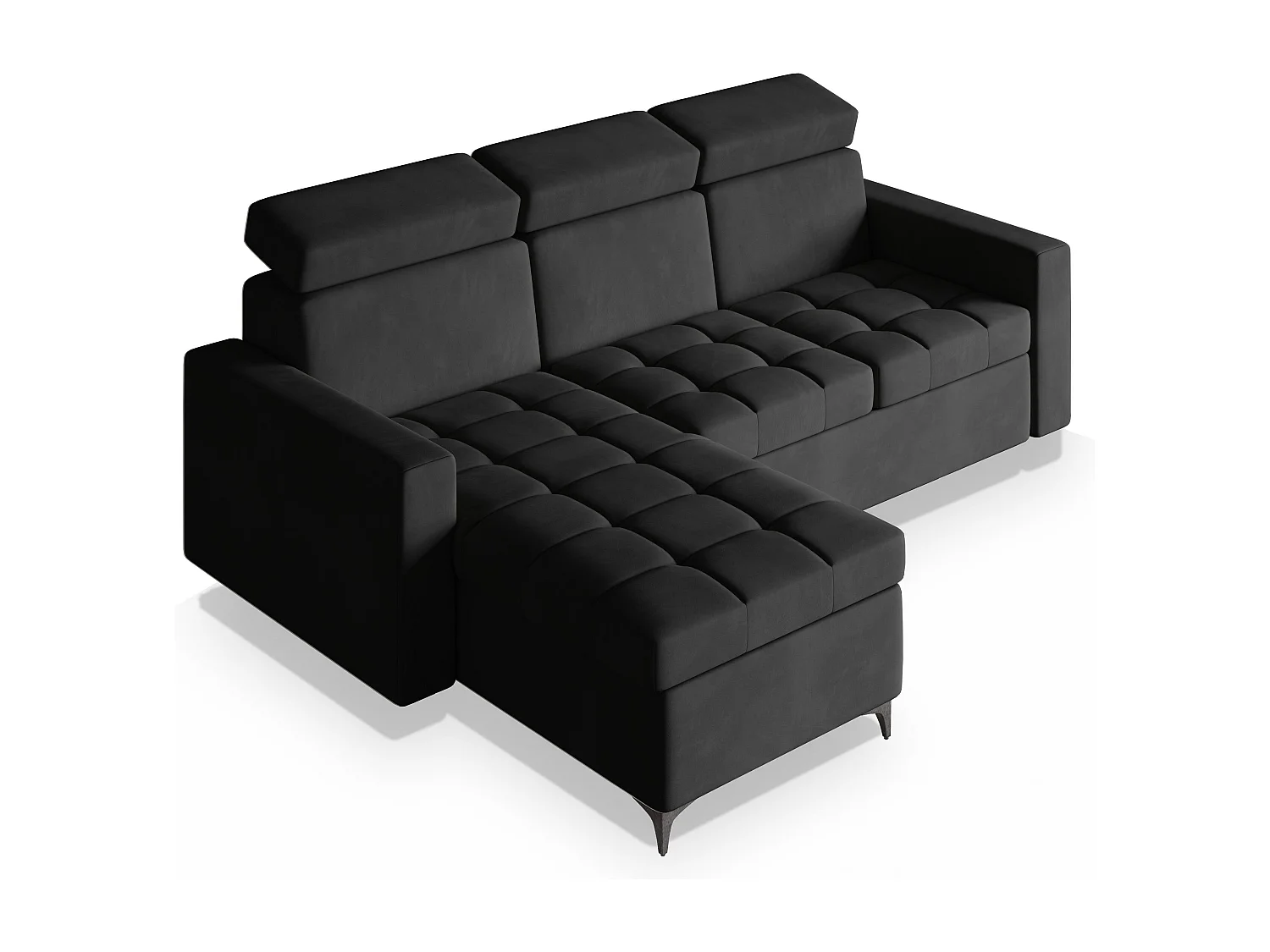 Canapé d'angle KAME Noir en peluche avec fonction de couchage