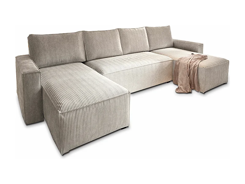 Canapé d'angle ASPRA Crème en velours côtelé avec fonction de couchage